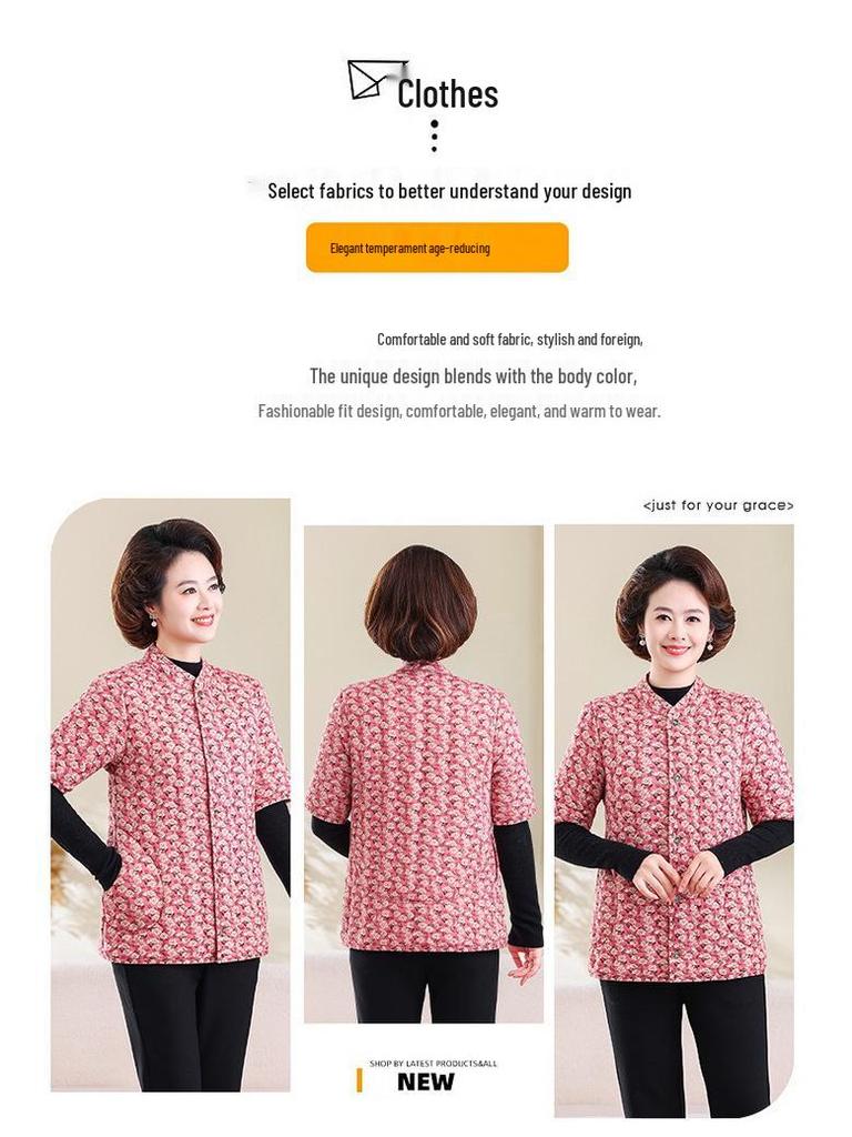 Short-Sleeve Fleece-Lined Cotton Jacket: Thickened Mid-Sleeve Vest for Back/Shoulder Protection, Ideal for Middle-Aged & Elderly.