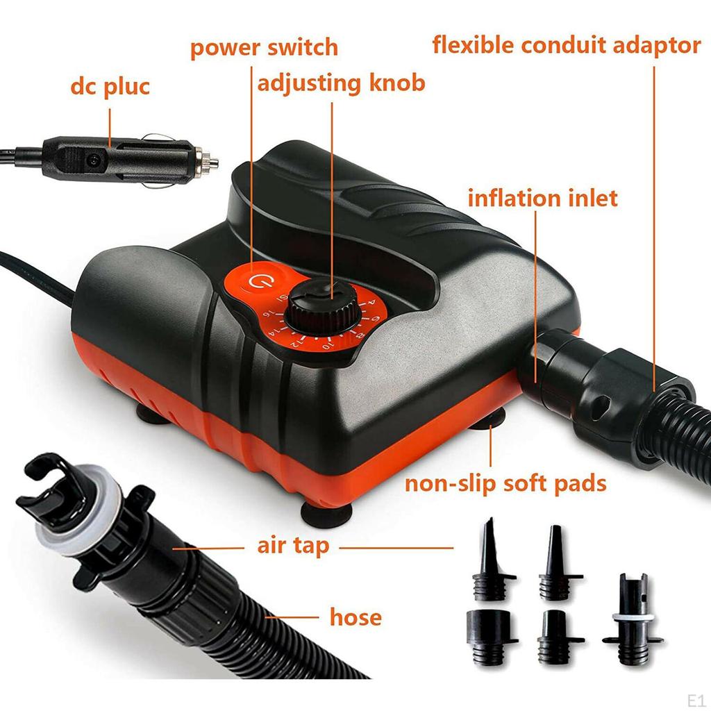 Portable Electric Air Pump 12V 16PSI Paddle Board Inflator with 6 Adapters Inflatables Toys Boat