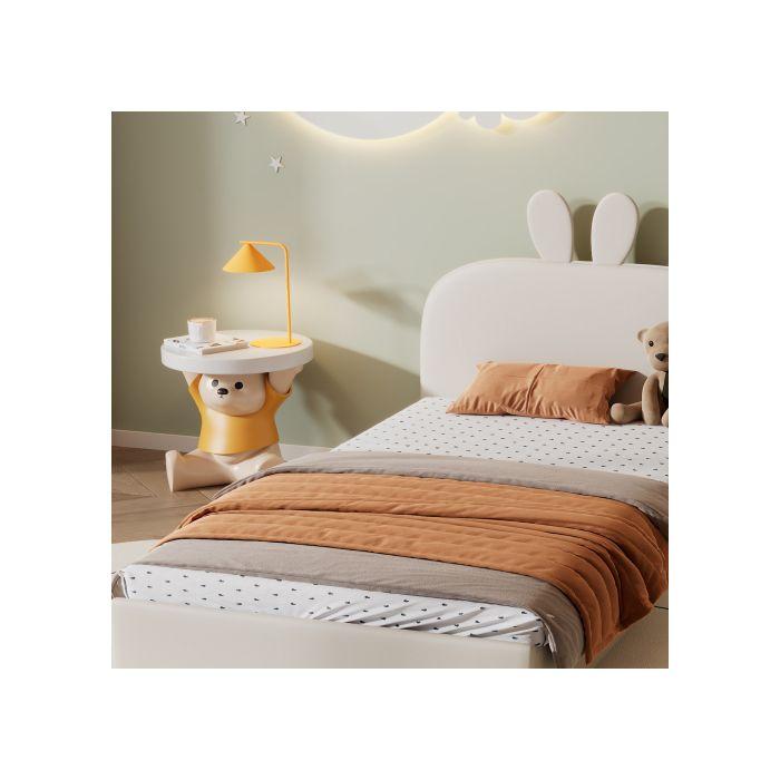 Lit enfant - MUVOE - 90x200cm - Tête de lit lapin - Rembourré beige - Lattes en bois