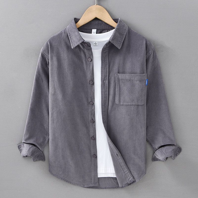 Autumn and Winter Corduroy Long Sleeves Shirt Men Japanese Style Simple Retro Pure Color Thickened Pure Cotton Loose Casual Shirt