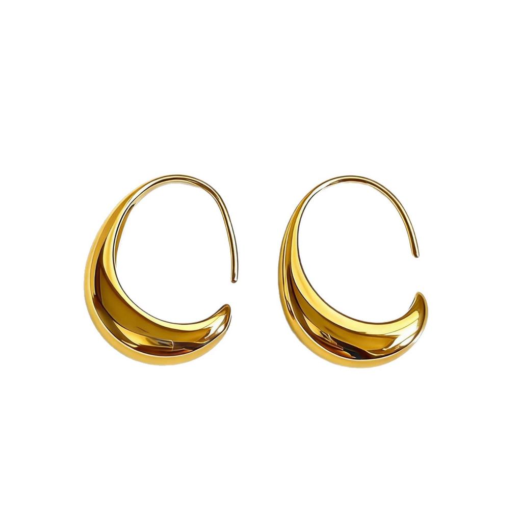 Korean-Style Smooth Water Drop Hoop Earrings - Retro, Versatile, Simple Design for Women