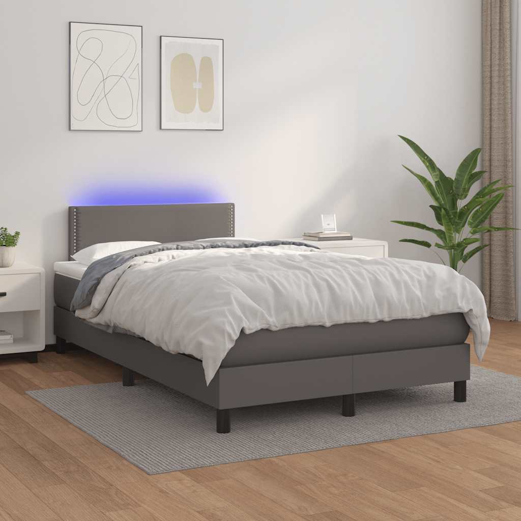 Box Spring Bed with Mattress & LED Light Grey 120 x 190 cm Artificial Leather
