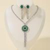 Women's European-American Style Zirconia Emerald Pendant Necklace Clavicle Chain Jewelry Set