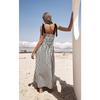 VEZFAA Women's Fashion Summer Spring Stripe Print Sleeveless Suspenders High Waist Casual Dresses