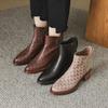 Módní kožené dámské kotníkové boty s fleecovou podšívkou Elegantní luxusní Y2k boty na podpatku Dámské krátké boty Novinka podzim zima Špičaté kotníkové boty