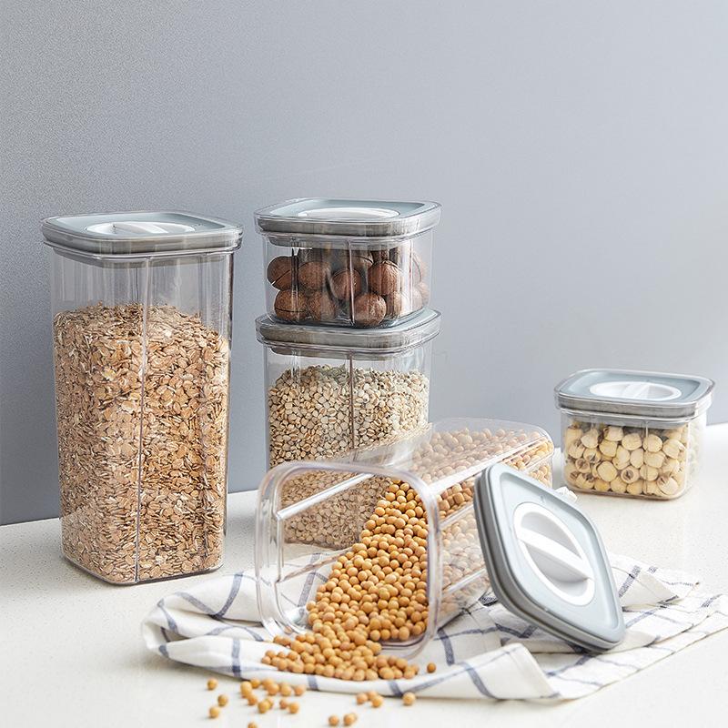 New Knob Sealing Tank Kitchen Transparent Dried Fruit Food Storage Tank Grain Storage Tank Square Sealing Box