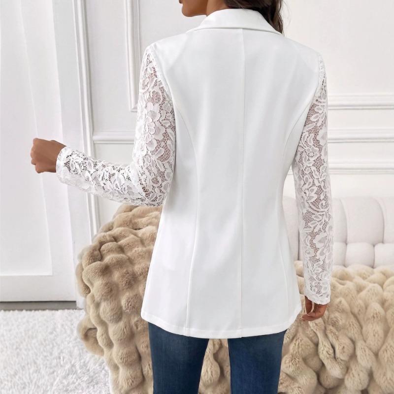 Women Fashion Solid Lace Long Sleeve One Button Lapel Slim Blazer Coat