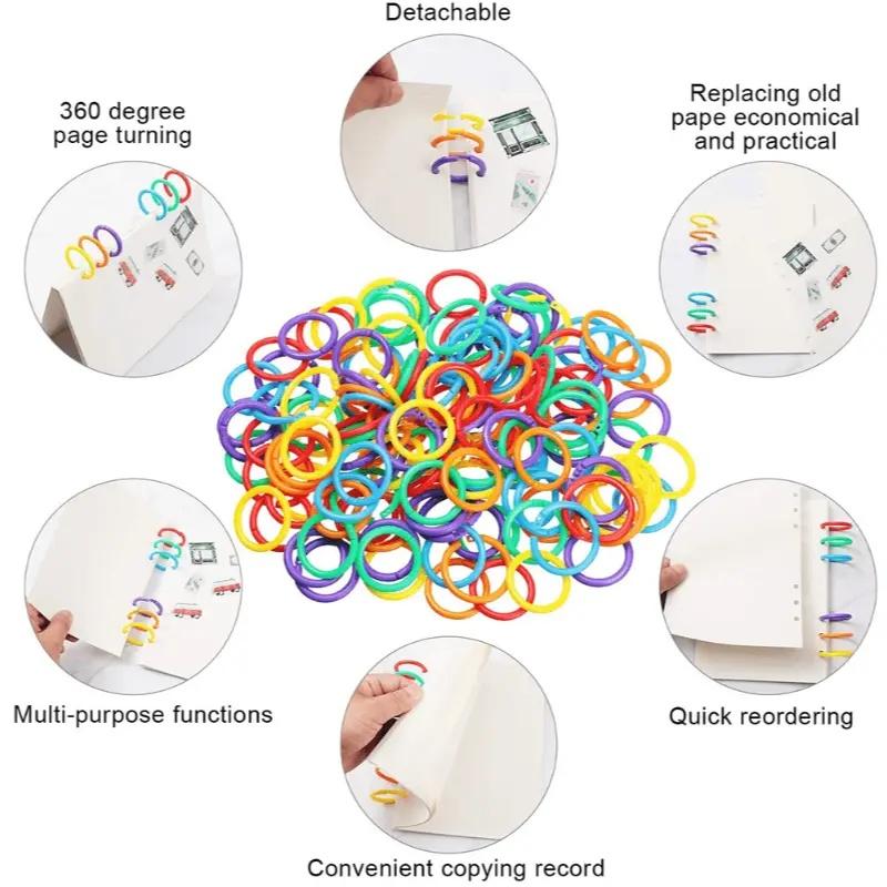 48-Pack 15mm Colorful Plastic Loose Leaf Rings for DIY Albums, Document Binding & Office Organization