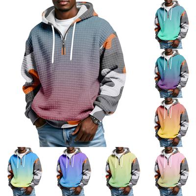 Herren Half-Zip Kapuzen-Plaid-Pullover Kordelzug Print Lässiges Sport-Sweatshirt