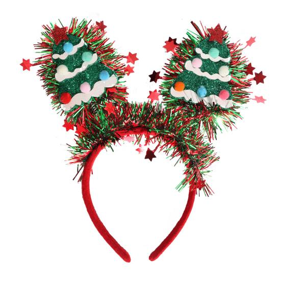 Christmas Headband for Women Girls Holiday Tree/Reindeer/Snowman/Bell Hair Aceessory with Tinsel for Xmas Party Favor