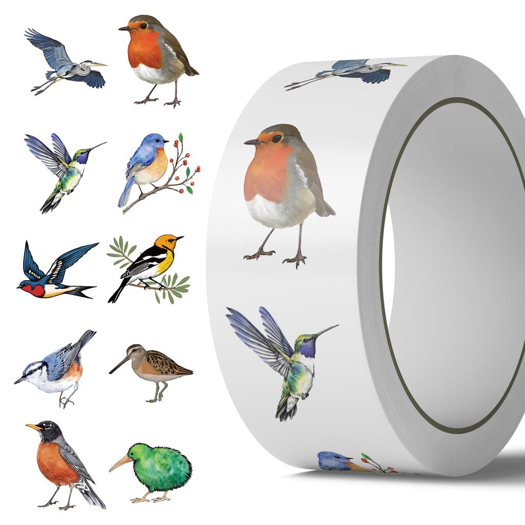 500 Bilder/Rolle Rollenaufkleberband Hot Spot Cartoon Bunt Vogel Handbuchmaterial Dekorativer Umschlagaufkleber