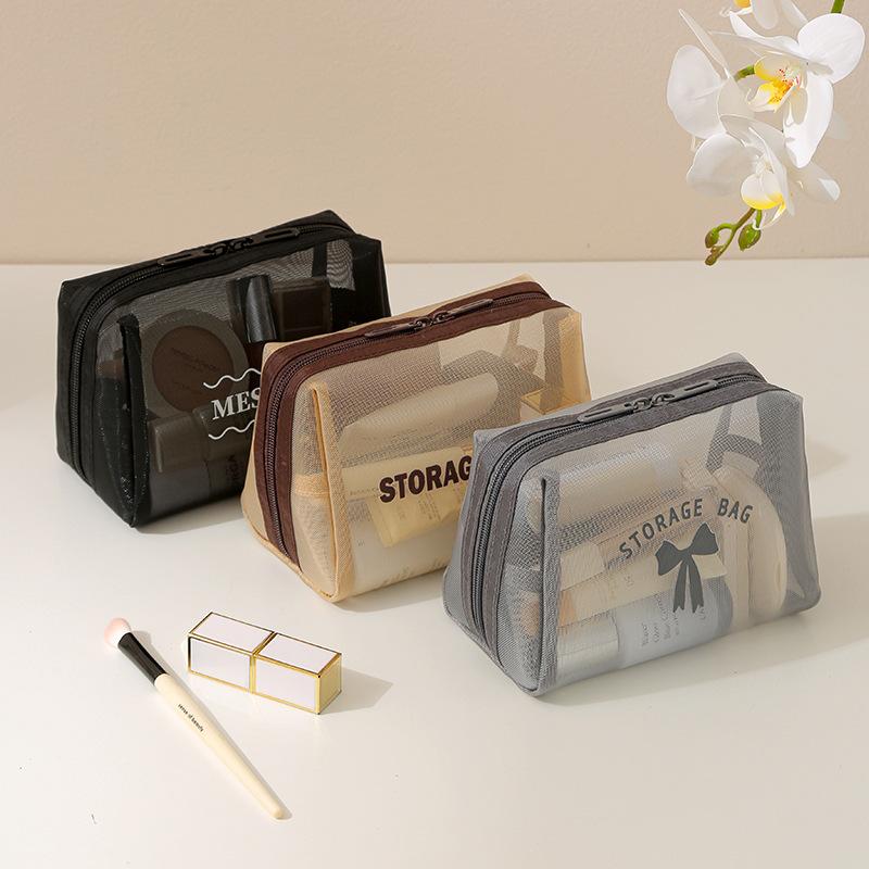 Large Capacity Mesh Cosmetic Bag Translucent Travel Storage Bag Zipper Lightweight Toiletry Bag