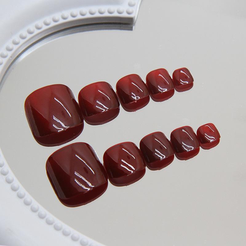 Removable High-End Summer Red Toenail Stickers with White Tips