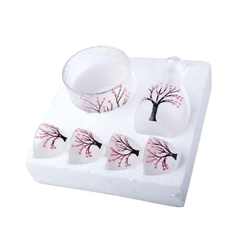Japanese Plum Blossom Sake Set: Glass Warmer Pot & Wine Cup for Shochu and Baijiu