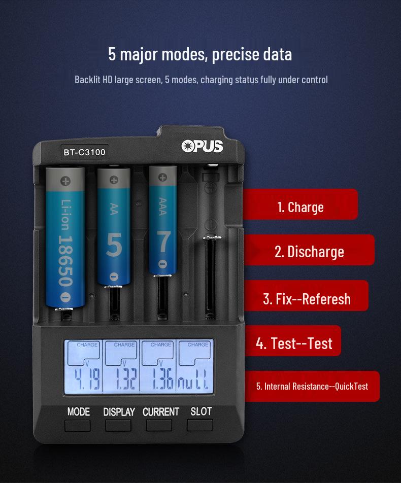 OPUS Smart Charger BT-C3100v2.2 - Fast Universal 18650 Charger