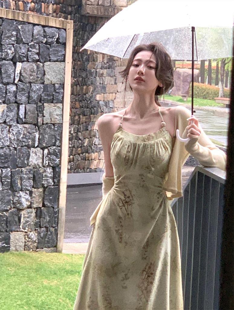 2024 Summer Halterneck Camisole Dress: Women's Elegant Cut-Out Waist Long Dress