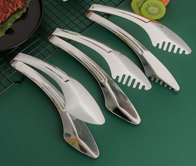 Grill Tongs Buffet Food Clip Stainless Steel Knife Shaped Food Clamp Thick Baked Bread Sandwich Clip with Double Toothed Clamp
