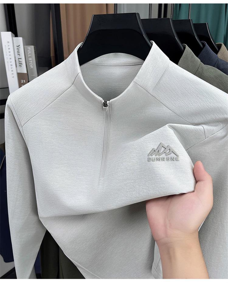 Men's 2025 Solid Color Stand Collar Zipper T-Shirt - Long Sleeve Casual Autumn Pullover