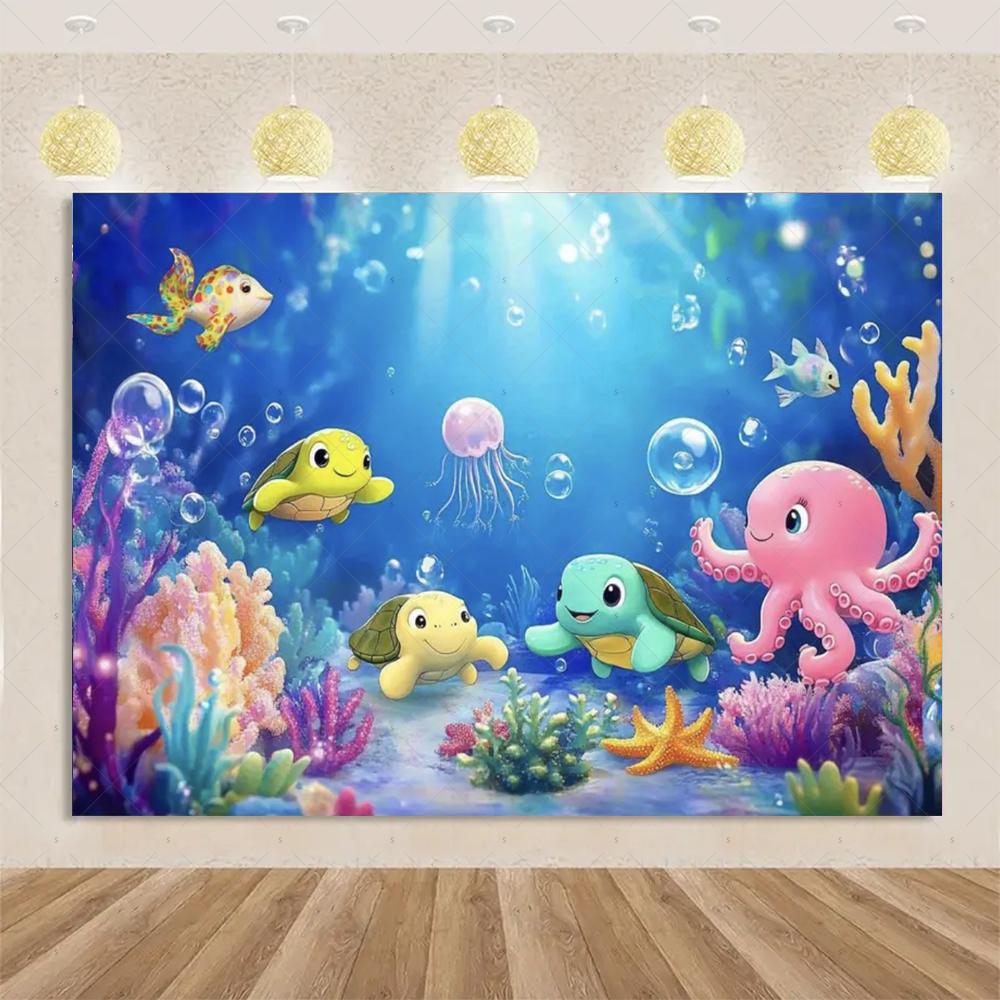Marine Life Exploration Ocean Theme Series Birthday Party Decoration Background Cloth Gift Underwater Banner Photography Studio