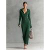 IHUASU Fashion Spring Autumn Solid Color Print Long Sleeve Casual Dresses