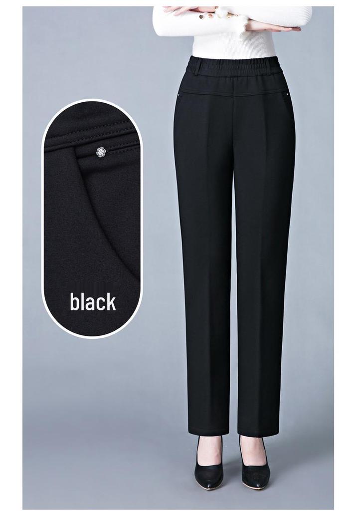Women's Fleece-Lined High-Waist Warm Pants – Thick, Casual, Straight-Leg for Mom Style, Ideal for Winter Wear by Middle-Aged and Elderly.