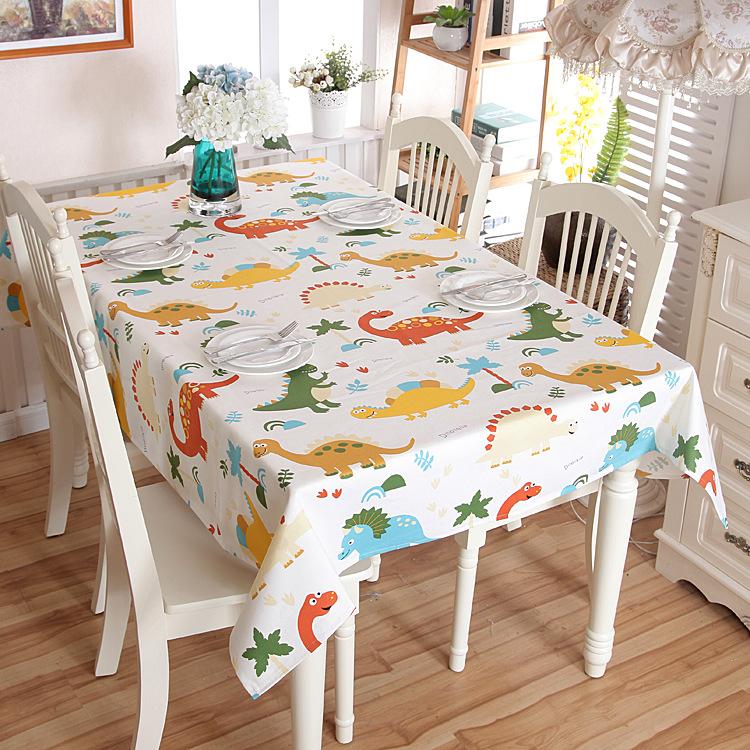 Cartoon Dinosaur Print Decorative Table Cloth Cotton Tablecloth For Kids Room Table Cover For Children 'S Bedroom Home Decor