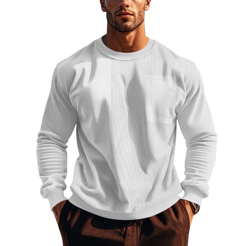 Men's Corduroy Panel Crew Neck Casual Sweatshirt.