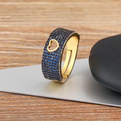 Nidin New Fashion Temperament Romantic Heart Shape Zircon Ring for Women Engagement Open Adjustable Anniversary Party Gift