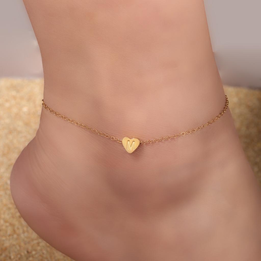 1 PZ Cavigliera a Catena Link in Acciaio Inossidabile Colore Oro Gioielli da Donna Cavigliera con Lettera Iniziale A-Z Cuore per Accessori da Donna
