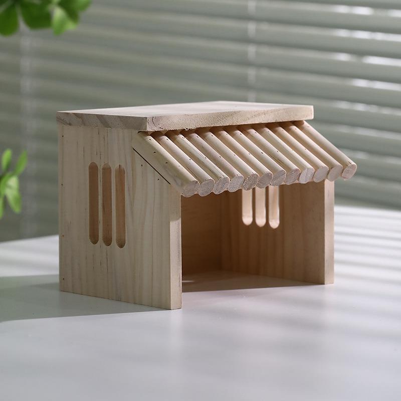 Natural Wooden Hamster House Cage Decor Small Pet Hideout for Dwarf Hamsters Chinchillas Quails Rodents Sleeping Play Shelter