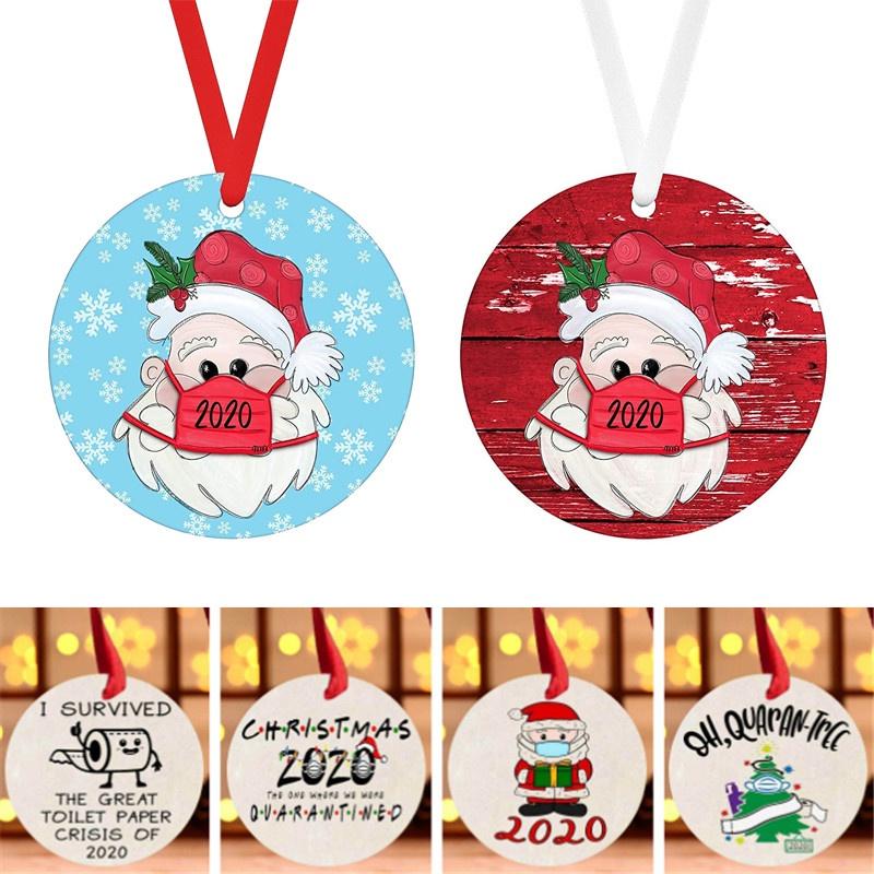 Charming 2020 Christmas Tree Hanging Ornament Circular Wood Decor For Quarantine Memories