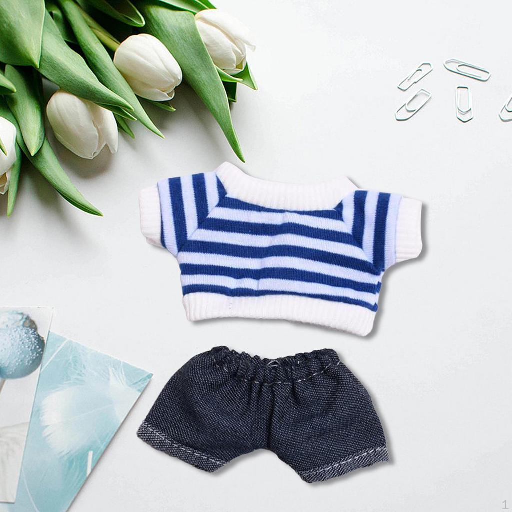 2 Pack Mini Doll Apparel for 6 Inch Dolls, Striped Shorts and Top Set