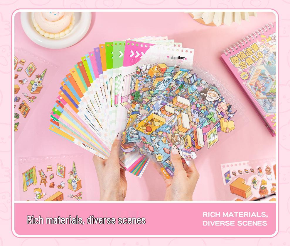 Yuxian Mini 3D Landscaping Sticker Book: Fanfan Cat 1.0/2.0 Cabin Journal Quiet Book