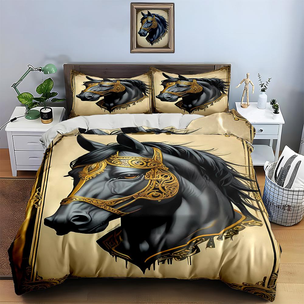 Elegant Black Horse. Bedding Duvet Cover Sets Duvet Covers Pillowcases Gifts (1 * Duvet Cover 2 * Pillowcases, Without Duvet Insert)