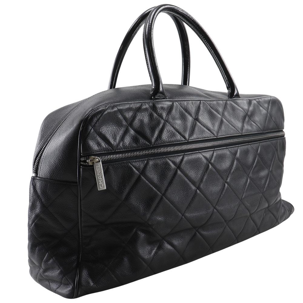 Chanel Matelasse Boston Bag Logo Black Caviar Skin/enamel Women Used