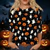 Women's Casual Halloween Print Round Neck Three Quarter Sleeve T Shirt Top Loose Fit Comfortable Fabric Seasonal Design