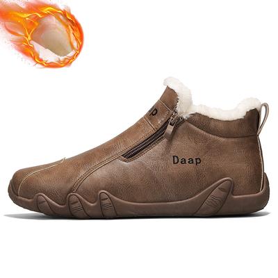 Leather Men's Shoes for Men 2025 Winter Boots for Men Zipper Sneaker Male Warm Ankle Boots Short Plush Shoes