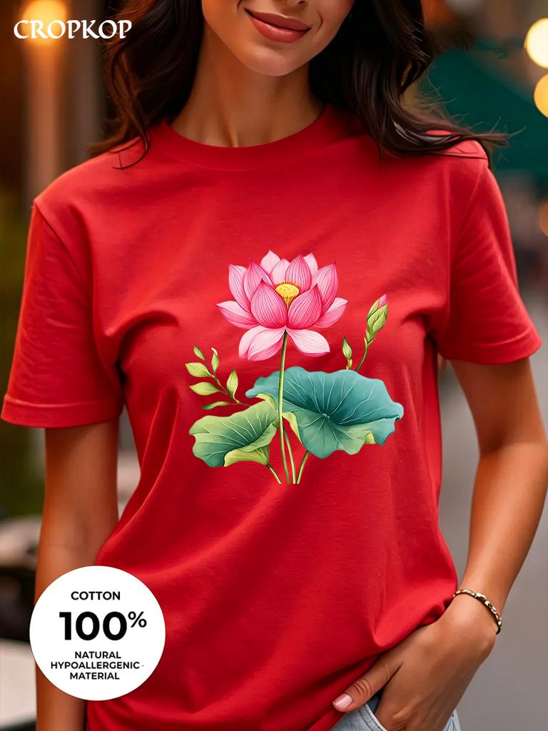 Realistic Flower Print Available In Three Colors 100 Pure Cotton Material Roundneck Shortsleeved Unisexs Tshirt Top