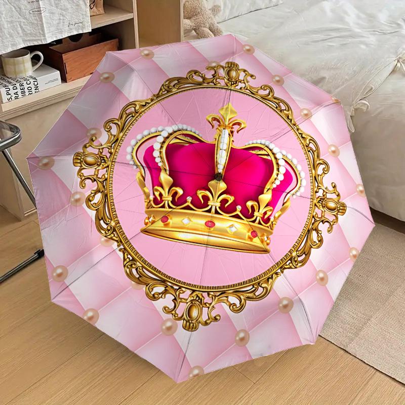 

1pc Crown Print Automatic Folding Umbrella, Casual Outdoor Accessory, Birthday Festival Gift yy251126151