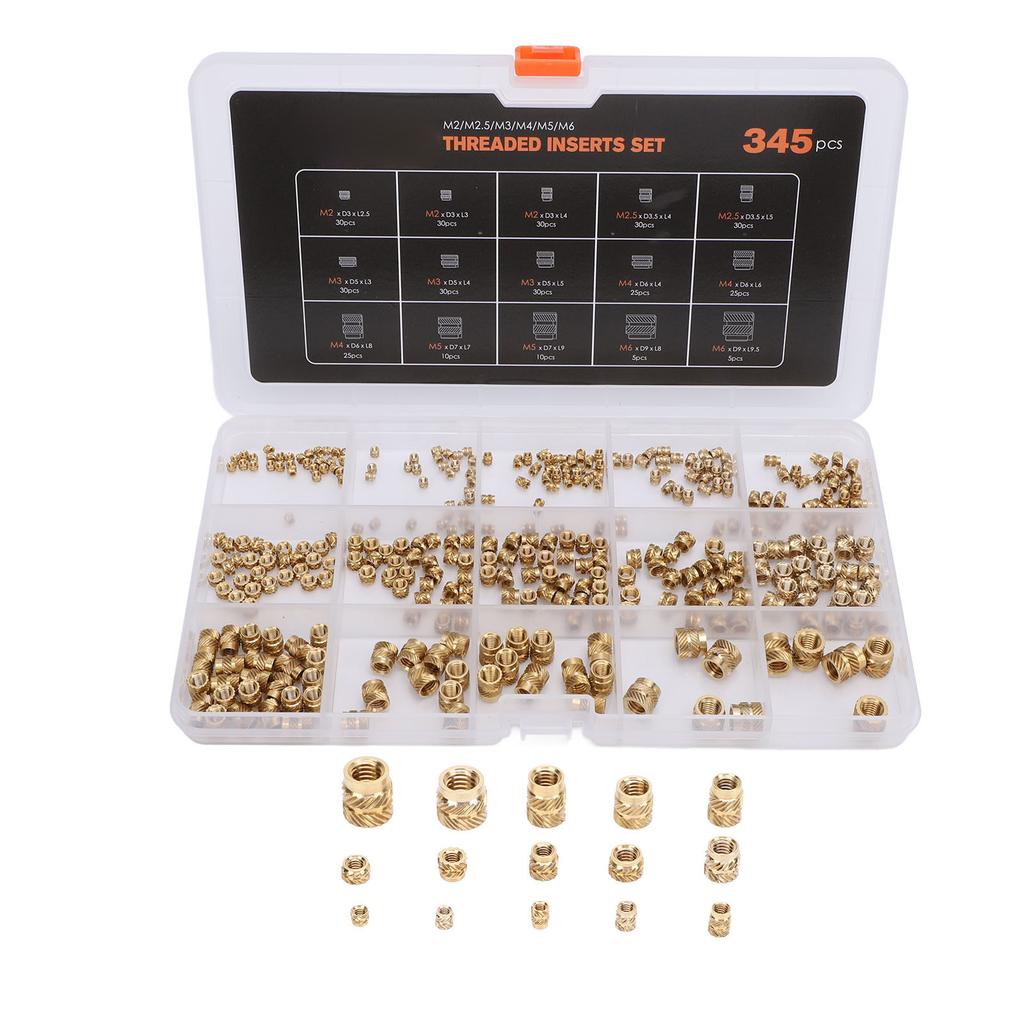 345PCS Set Threaded Inserts M2 M2.5 M3 M5 M6 Brass Female Thread Nuts Inserts with Box for 3D Printi