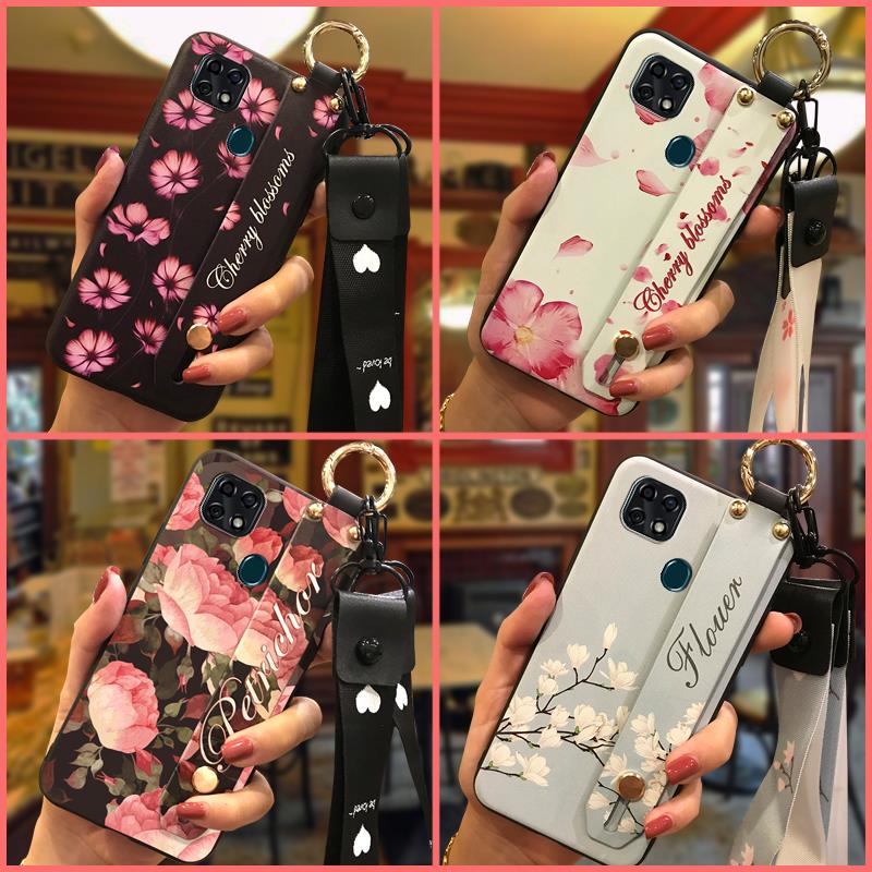 Flower Wrist Strap Phone Case For ZTE Blade 20 Dirt-resistant Lanyard Back Cover Soft Case Wristband Anti-dust Ring