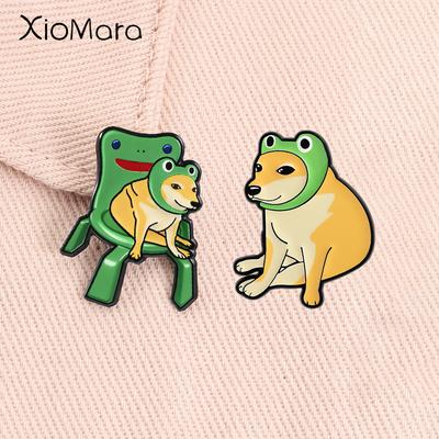 Cartoon Shiba Inu Enamel Pins Cute Frog Chair Humor Animal Brooches Lapel Badge Fashion Jewelry Accessories Gifts for Friends