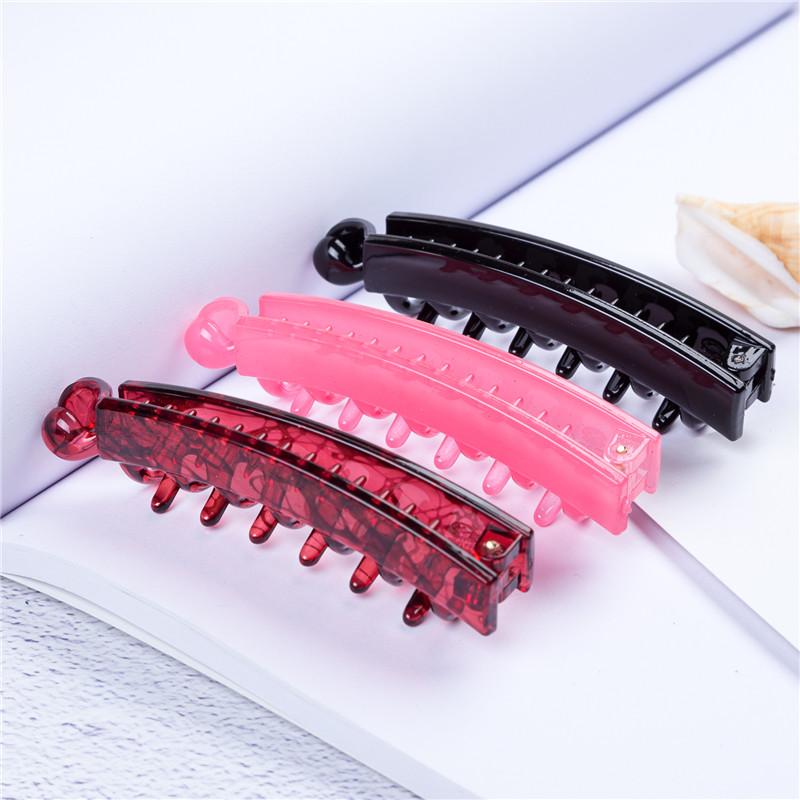 10cm Pony Hair Clip for Women and Girls Fashion Banana Clip Barrettes Black and Pink Solid Color Plastic Hairpins High Quality