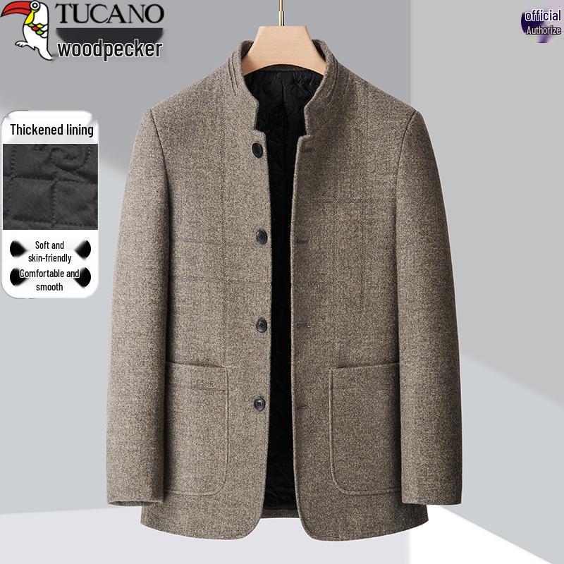 

Woodpecker Men s Woolen Zhongshan Jacket: Thickened Autumn/Winter Stand Collar for Middle-Aged Dad L хакі