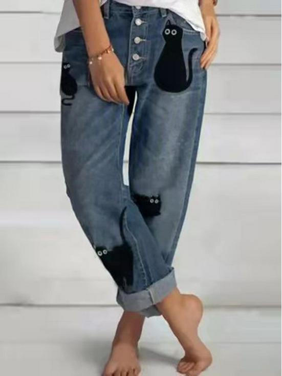 2023 Spring & Autumn Women's Casual Loose Slimming Straight-Leg Culottes Jeans