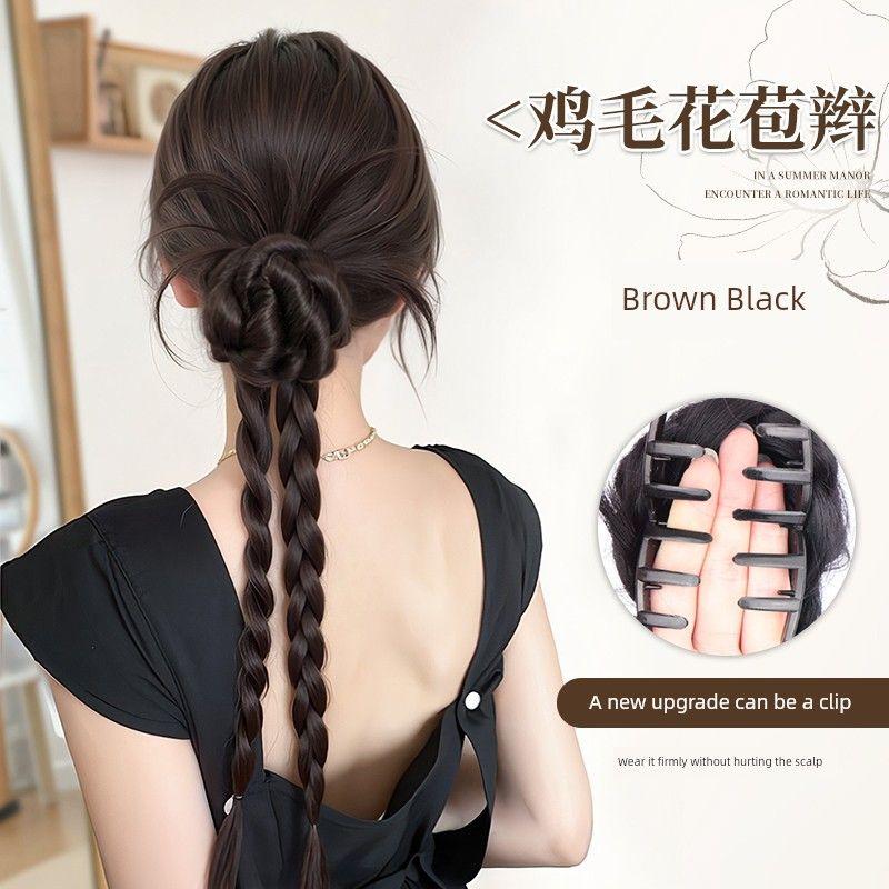

Wig Braid Grip Cable Stitch Twisted Braid Artificial Hair Chicken Feather Bud Long Braid Hair Accessories New Chinese Wig Ponytail ins Bud twisted braid [brown and black]]