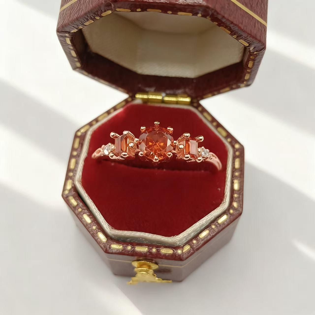 Yintai Rose Gold Orange Zircon Open Ring: Stylish, Luxury, and Unique Design Jewelry Adjustable Open Ring