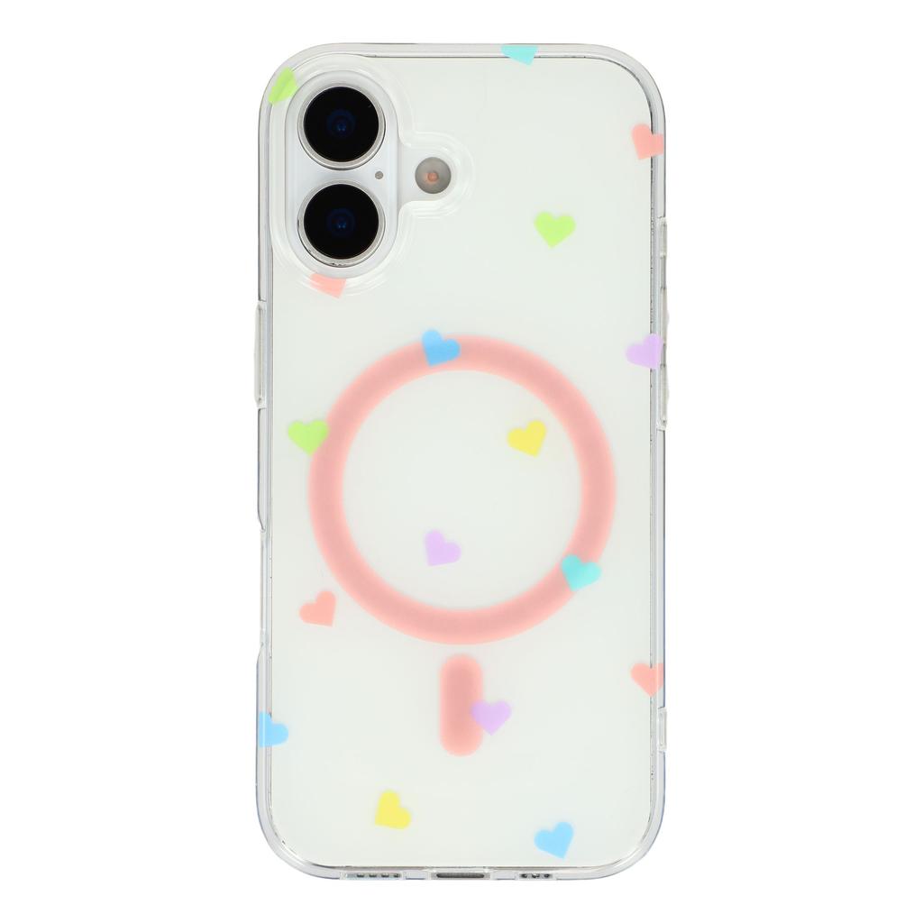 For iPhone 16 Case Little Heart Pattern TPU + PC Protective Phone Cover Compatible with MagSafe