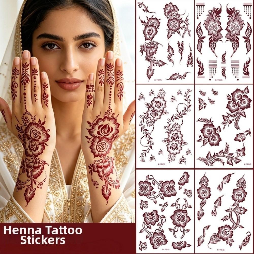 Red Mehndi Stickers Henna Tattoo Stickers Lace Fake Tattoo Red Henna Tattoo Decals India Mehndi