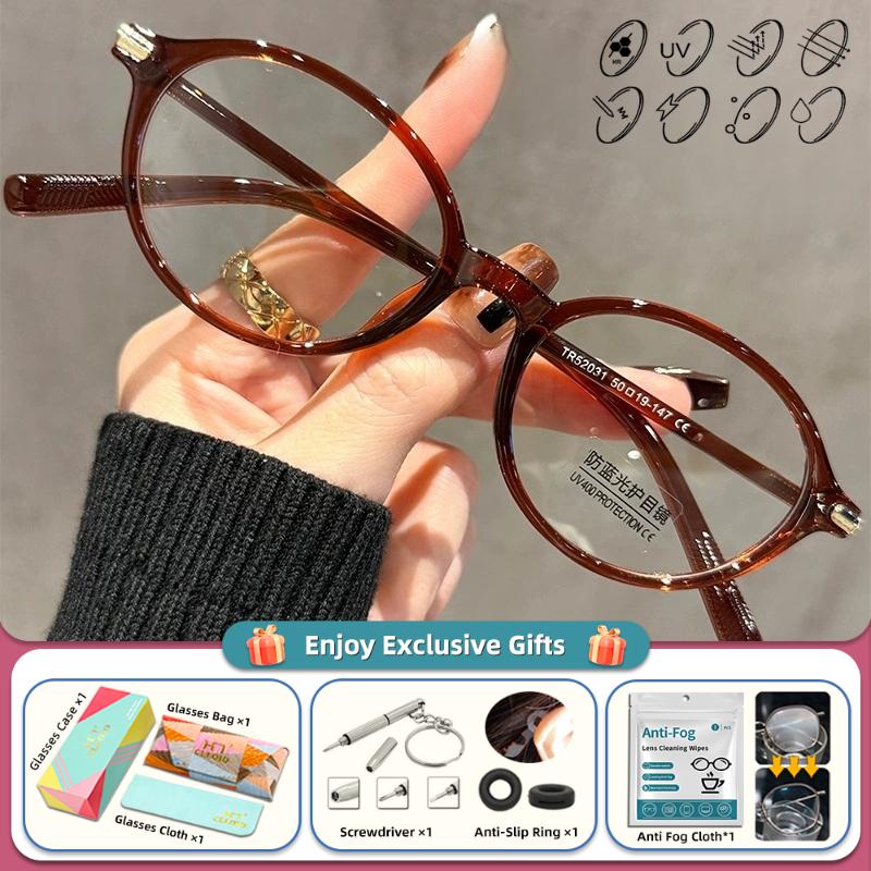 CLLOIO Simple Retro Round For Women Myopia Photochromic Prescription Glasses Anti Blue Ray Multifocal Reading Optical Eyeglasses